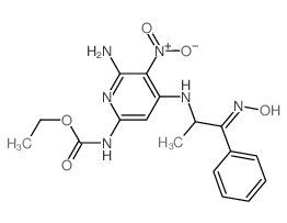 Carbamic acid, (6-amino-4-(2-(3-(hydroxyimino)-3-phenyl)propyl)amino)-5-nitro-2-pyridinyl-, ethyl ester picture