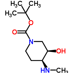 2-Methyl-2-propanyl (3R,4S)-3-hydroxy-4-(methylamino)-1-piperidinecarboxylate结构式