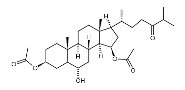 (3S,6S,8R,9S,10R,13R,14S,15R,17R)-6-hydroxy-10,13-dimethyl-17-((R)-6-methyl-5-oxoheptan-2-yl)hexadecahydro-1H-cyclopenta[a]phenanthrene-3,15-diyl diacetate结构式