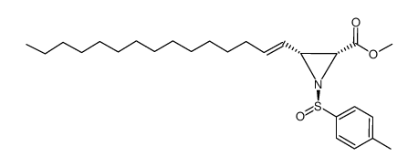 (2R,3R)-(-)-N-(p-toluenesulfinyl)-2-carbomethoxy-3-(1-pentadecenyl)aziridine结构式