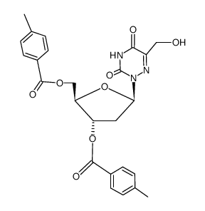 2-[O3,O5-bis-(4-methyl-benzoyl)-β-D-erythro-2-deoxy-pentofuranosyl]-6-hydroxymethyl-2H-[1,2,4]triazine-3,5-dione结构式