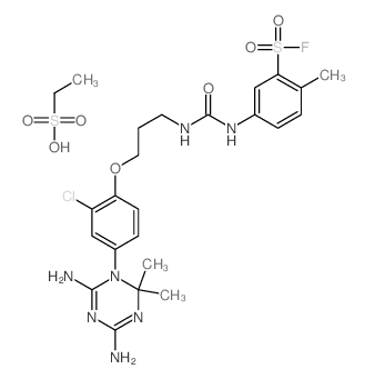 5-[3-[2-chloro-4-(4,6-diamino-2,2-dimethyl-1,3,5-triazin-1-yl)phenoxy]propylcarbamoylamino]-2-methyl-benzenesulfonyl fluoride; ethanesulfonic acid结构式