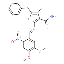 5-benzyl-2-[(4,5-dimethoxy-2-nitrobenzylidene)amino]-4-methyl-3-thiophenecarboxamide结构式