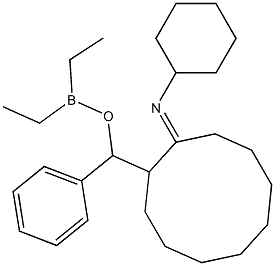 Diethyl[2-(cyclohexylimino)cyclodecyl(phenyl)methoxy]borane structure