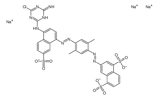 trisodium 3-[[4-[[4-[(4-amino-6-chloro-1,3,5-triazin-2-yl)amino]-7-sulphonato-1-naphthyl]azo]-2,5-dimethylphenyl]azo]naphthalene-1,5-disulphonate structure