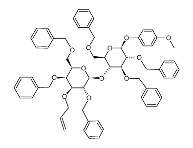 4-methoxyphenyl 3-O-allyl-2,4,6-tri-O-benzyl-β-D-galactopyranosyl(1->4)-2,3,6-tri-O-benzyl-β-D-glucopyranoside Structure