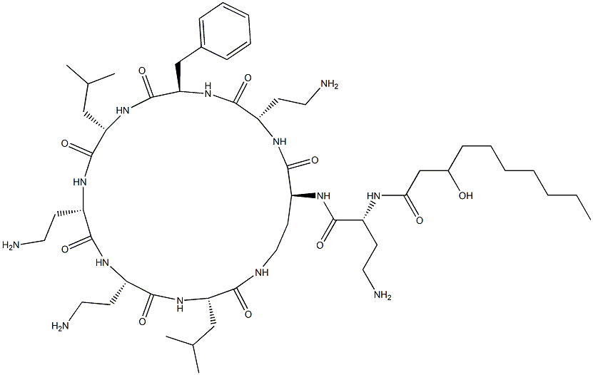 N2-[N2-(3-Hydroxy-1-oxodecyl)-D-DAB-]cyclo[L-DAB*-L-DAB-D-Phe-L-Leu-L-DAB-L-DAB-L-Leu-] structure