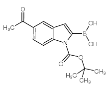 5-乙酰基-2-硼-1H-吲哚-1-羧酸-1-(1,1-二甲基乙基) 酯结构式
