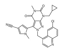 5-{2-[(6-Chloro-4-quinolinyl)methyl]-7-(cyclopropylmethyl)-5-meth yl-4,6-dioxo-4,5,6,7-tetrahydro-2H-pyrazolo[3,4-d]pyrimidin-3-yl} -1-methyl-1H-pyrrole-3-carbonitrile Structure