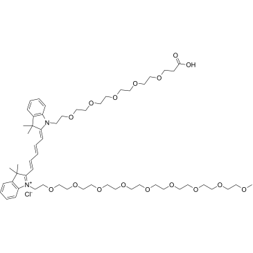 N-(m-PEG9)-N'-(PEG5-acid)-Cy5结构式