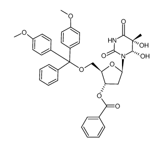 5'-O-(4,4'-dimethoxytrityl)-3'-O-benzoyl-(5R,6S)-5,6-dihydro-5,6-dihydroxythymidine结构式
