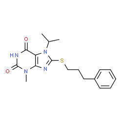 7-isopropyl-3-methyl-8-((3-phenylpropyl)thio)-3,7-dihydro-1H-purine-2,6-dione structure