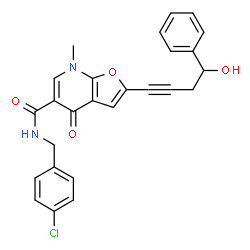 Furo[2,3-b]pyridine-5-carboxamide,N-[(4-chlorophenyl)methyl]-4,7-dihydro-2-(4-hydroxy-4-phenyl-1-butynyl)-7-methyl-4-oxo- (9CI) picture