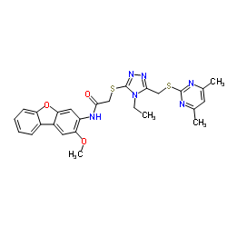 Acetamide, 2-[[5-[[(4,6-dimethyl-2-pyrimidinyl)thio]methyl]-4-ethyl-4H-1,2,4-triazol-3-yl]thio]-N-(2-methoxy-3-dibenzofuranyl)- (9CI)结构式