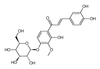 (E)-4'-(β-D-Glucopyranosyloxy)-3'-methoxy-2',3,4-trihydroxychalcone Structure