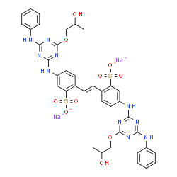 Benzenesulfonic acid, 2,2'-(1,2-ethenediyl)bis[ 5-[[4-(2-hydroxypropoxy)-6-(phenylamino)-1,3,5-triazin-2-yl]amino]-, disodium salt picture