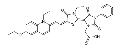 5-[5-[(6-ethoxy-1-ethyl-1H-quinolin-2-ylidene)ethylidene]-3-ethyl-4-oxothiazolidin-2-ylidene]-4-oxo-3-phenyl-2-thioxoimidazolidine-1-acetic acid picture