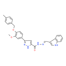 (E)-N-((1H-indol-3-yl)methylene)-3-(3-methoxy-4-((4-methylbenzyl)oxy)phenyl)-1H-pyrazole-5-carbohydrazide structure