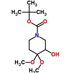 1-Piperidinecarboxylic acid, 3-hydroxy-4,4-dimethoxy-, 1,1-dimethylethyl ester Structure