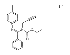 (Z)-1-((((cyanomethyl)(ethoxycarbonyl)amino)(phenyl)methylene)amino)-4-methylpyridin-1-ium bromide结构式