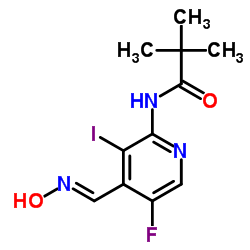 N-{5-Fluoro-4-[(E)-(hydroxyimino)methyl]-3-iodo-2-pyridinyl}-2,2-dimethylpropanamide结构式