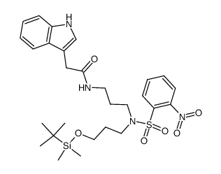 N-(7-tert-butyldimethylsilyloxy-4-(2-nitrobenzenesulfonyl)-4-azaheptan-1-yl)-1H-indole-3-acetamide结构式