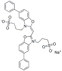 5-苯基-2-[[5-苯基-3-(3-磺丙基)-2(3H)-苯并恶唑亚基]甲基]-3-(3-磺丙基)苯并恶唑翁内盐钠盐结构式