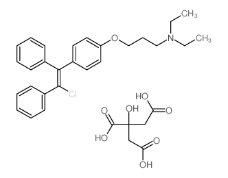 3-[4-(2-chloro-1,2-diphenyl-ethenyl)phenoxy]-N,N-diethyl-propan-1-amine; 2-hydroxypropane-1,2,3-tricarboxylic acid structure