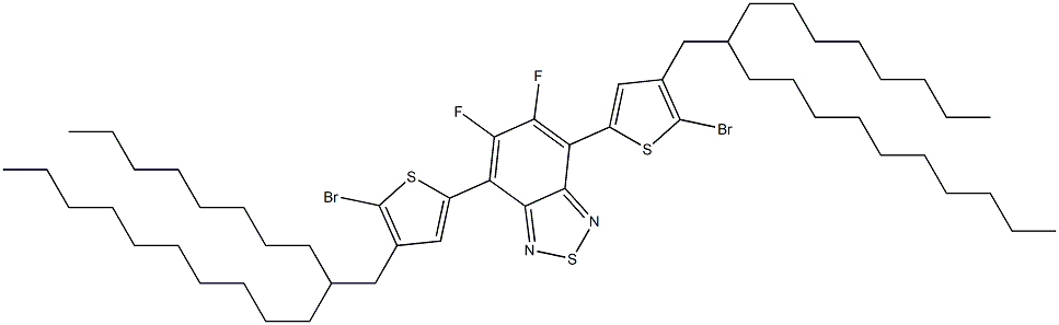 4,7-双(5-溴-4-(2-辛基十二烷基)噻吩-2-基)-5,6-二氟苯并[c][1,2,5]噻二唑结构式