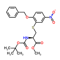 Methyl S-[2-(benzyloxy)-5-nitrophenyl]-N-{[(2-methyl-2-propanyl)oxy]carbonyl}-L-cysteinate结构式