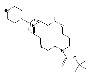 tert-butyl 15-piperazin-1-yl-4-oxa-3,8,11,17-tetrazabicyclo[11.3.1]heptadeca-1(16),13(17),14-triene-8-carboxylate Structure