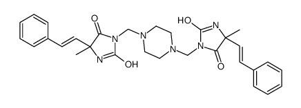 5-methyl-3-[[4-[[4-methyl-2,5-dioxo-4-[(E)-2-phenylethenyl]imidazolidin-1-yl]methyl]piperazin-1-yl]methyl]-5-[(E)-2-phenylethenyl]imidazolidine-2,4-dione结构式