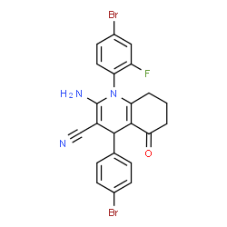2-amino-1-(4-bromo-2-fluorophenyl)-4-(4-bromophenyl)-5-oxo-1,4,5,6,7,8-hexahydro-3-quinolinecarbonitrile结构式