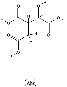 potassium trihydrogen-DL-threo-3-carboxylato-2,3-dideoxy-1-hydroxypropane-1,2,3-tricarboxylate structure