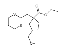 ethyl 2-((1,3-dithian-2-yl)methyl)-2-ethyl-5-hydroxypentanoate结构式