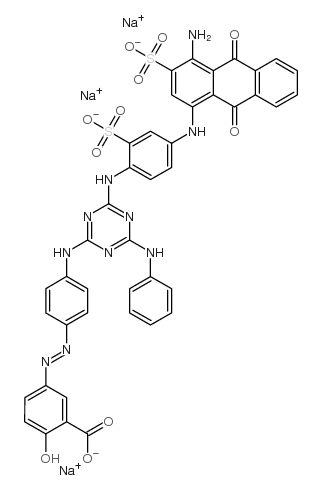 trisodium 5-[[4-[[4-[[4-[(4-amino-9,10-dihydro-9,10-dioxo-3-sulphonato-1-anthryl)amino]-2-sulphonatophenyl]amino]-6-(phenylamino)-1,3,5-triazin-2-yl]amino]phenyl]azo]salicylate picture