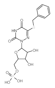 1,2,4-Triazine-3,5(2H,4H)-dione,6-[(phenylmethyl)thio]-2-(5-O-phosphono-b-D-ribofuranosyl)- structure