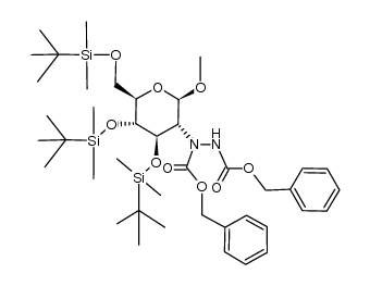 Methyl 2-[1,2-bis[(phenylmethoxy)carbonyl]hydrazino]-2-deoxy-3,4,6-tris-O-[(1,1-dimethylethyl)dimethylsilyl]-Sb-D-glucopyranoside Structure