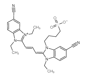 1,1'-diethyl-3-ethyl-3'(sulfobutyl)-5,5'-dicyano-benzimidotrimethinecyanine-betaine结构式