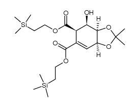 (+/-)-bis[2-(trimethylsilyl)ethyl] 3β,4β,5β-trihydroxy-1-cyclohexene-1,6-dicarboxylate 3,4-O-acetonide结构式