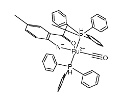 RuH(CO)(1-(2-amino-5-methylphenyl)-2,2-dimethyl-1-propanone(-1H))(PPh3)2结构式