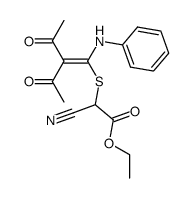 ethyl 2-((2-acetyl-3-oxo-1-(phenylamino)but-1-en-1-yl)thio)-2-cyanoacetate Structure