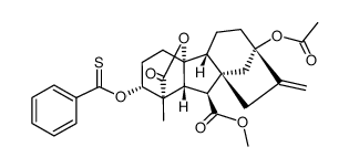 methyl (1S,2R,4aR,4bR,7S,9aS,10S,10aR)-7-acetoxy-1-methyl-8-methylene-13-oxo-2-((phenylcarbonothioyl)oxy)dodecahydro-4a,1-(epoxymethano)-7,9a-methanobenzo[a]azulene-10-carboxylate结构式