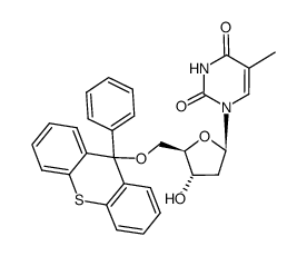5'-O-(9-phenylthioxanthyl)-2'-deoxythimidine Structure