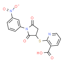 2-{[1-(3-nitrophenyl)-2,5-dioxopyrrolidin-3-yl]sulfanyl}pyridine-3-carboxylic acid structure