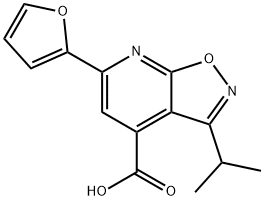 6-(呋喃-2-基)-3-(丙-2-基)-[1,2]噁唑并[5,4-B]吡啶-4-羧酸结构式