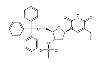 1-(2-deoxy-3-O-methanesulfonyl-5-O-trityl-β-D-ribopentafuranosyl)-5-ethyluracil结构式