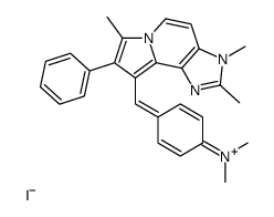N,N-dimethyl-4-[(Z)-(2,3,7-trimethyl-8-phenylimidazo[4,5-g]indolizin-6-ium-9-ylidene)methyl]aniline,iodide Structure