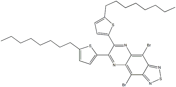 4,9-二溴-6,7-双(5-辛基噻吩-2-基)-[1,2,5]噻二唑[3,4-G]喹喔啉结构式