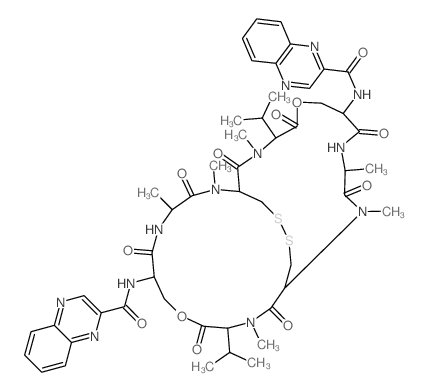 L-Valine, N-(2-quinoxalinylcarbonyl)-D-seryl-L-alanyl- N-methyl-L-cysteinyl-N-methyl-, bimol. lactone, cyclic disulfide Structure